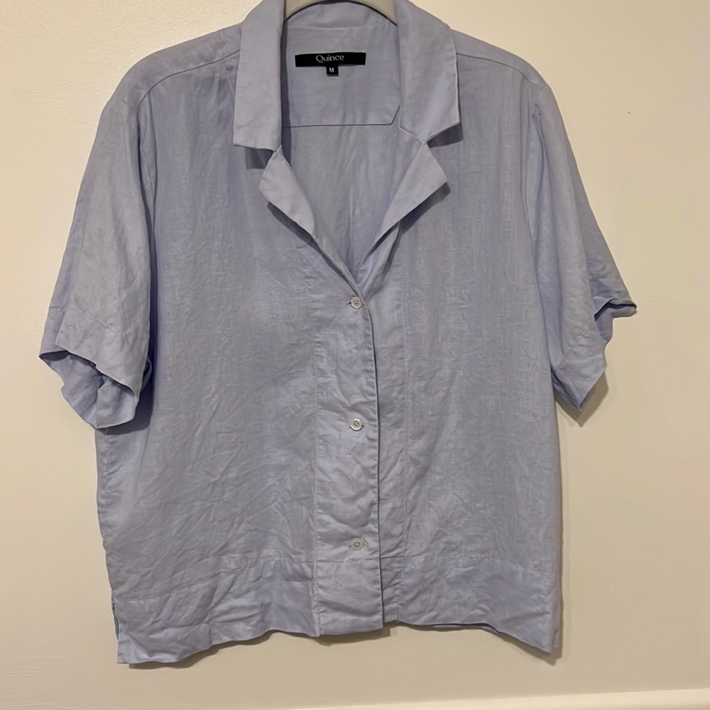 Linen blend button up short sleeve